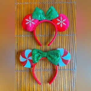 Set of two Christmas Minnie Mouse ear headbands